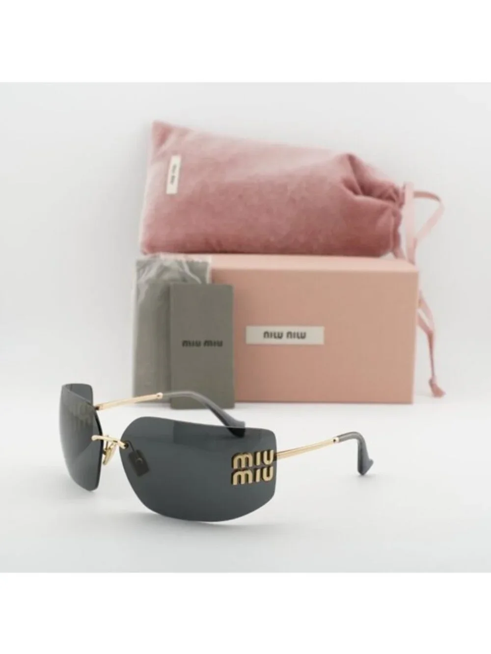 Miu Miu MU54YS 5AK5S0 Sunglasses Gold Geometric Frame, Dark Grey Lenses
